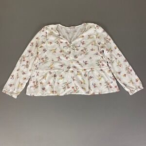 SO  Button Up‎ Peplum Blouse Top Women's XL Floral Print Long Sleeve Peasant